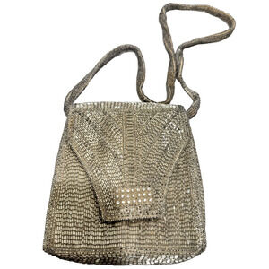 Vintage Art Deco Silver Beaded Purse Evening1950s Walborg Crossbody Bridal